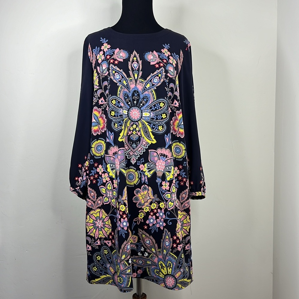 LOFT Navy Floral Longsleeve Dress
